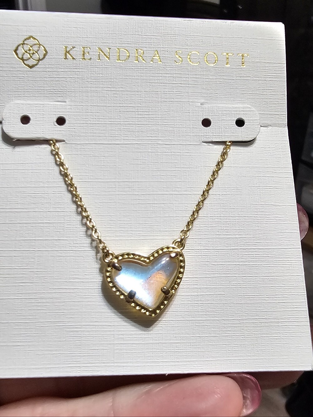 Kendra Scott Gold Heart Necklace with Iridescent Stone